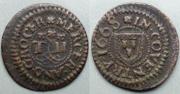 Coventry, T H MERCER AND GROCER 1668 farthing Coventry, T H MERCER AND GROCER 1668 farthing